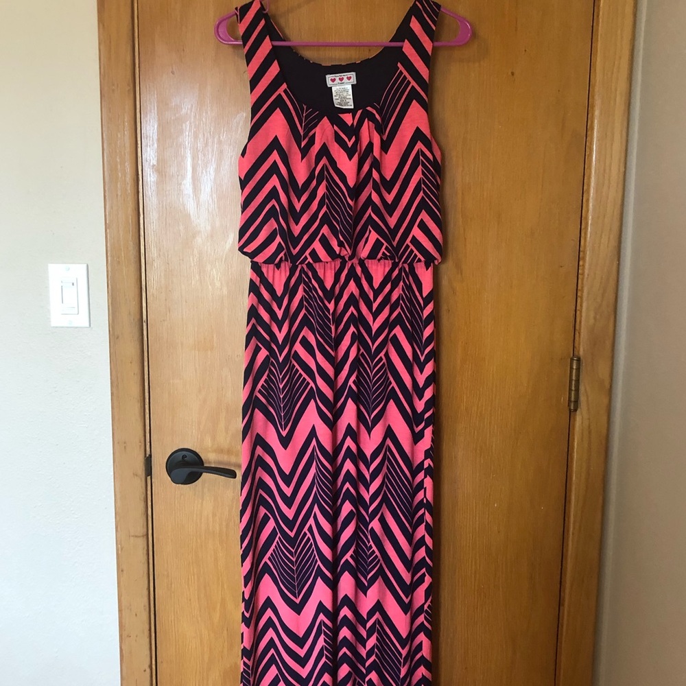Pink and blue pattern maxi dress